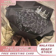 👑 黑玫瑰皇冠花束 ➕ 仙女纱LED ✨ 99朵 👑 Black Roses with Crown Bouquet ➕ Net &amp; LED ✨ 99 stalks Bunga Sabun  Soap Flower Romantic
