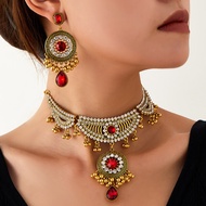 indian accessories jewellery Big Gemstone Vintage Fashion Choker Necklace Tassel Necklace Earrings W