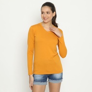 AMORNINGSHIRT - PLAIN WOMEN'S V-NECK LONG-SLEEVED MUSTARD T-SHIRT V-NECK T-SHIRT/ T-SHIRT/