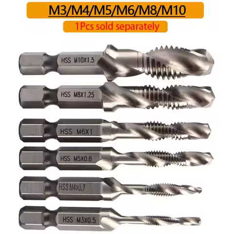 1Pcs Tap Drill Bit Set Hex Shank HSS Screw Thread Bit Screw Machine Compound Tap M3 M4 M5 M6 M8 M10 