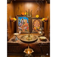 Brass Shiva Trishul with Stand and Integrated Puja Thali – 6 Inch Handcrafted Religious Idol for Hom