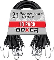 Boxer 21" - 10 Pack Rubber Bungee Cords Heavy Duty Outdoor with 73" Max Stretch 176lbs Load - 100% E
