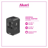 Akari Universal Travel Adapter with 1USB A + 1Type C, 1500W 6A, USB A (ATA-1A1CBK)