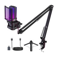 ZealSound USB ไมโครโฟนสำหรับเล่นเกม พร้อมคอนเดนเซอร์ตัดเสียงรบกวน ไมโครโฟน RGB พร้อมระบบปิดเสียง ปรั