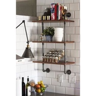 Natural Solid Hard Wood Loft Style Creative Multifunction 3 Tiers Wall Mounted