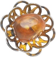 D935 Amber Amber 835 Engraved Ring Flower Design Silver Ring Vintage No. 1516
