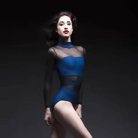 Adult Ballet Dance Leotard Back Hollow Gauze Spandex Splice Dancewear Aerial Yoga High Neck Tight Yo