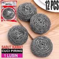 1 Lusin Sabut Kawat Stainless Cuci Piring Spons Kawat Sikat Serabut Me