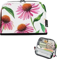 Storage Pencil Bags Pink Echinacea Flowers White Zipper Pencil Case Large Pencils Pouch Cute Pen Mar