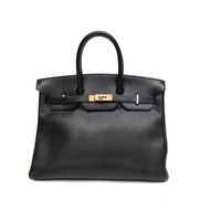 HERMES Birkin35黑色Buffalo阿登皮框A金扣手提包