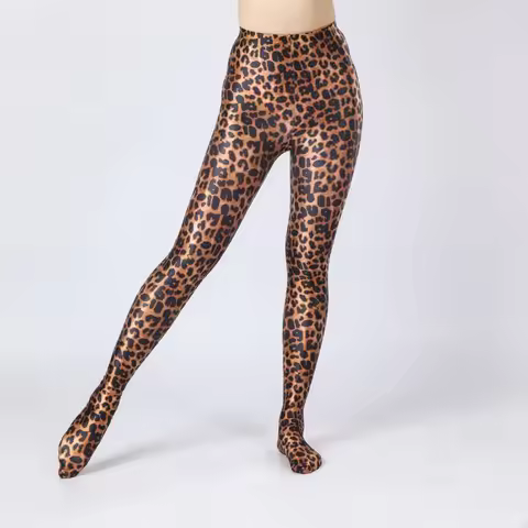 Lingerie Women Leopard Printed Leggings Pants Sissy Elastic Tight Pantyhose Exotic High Waist Seamle