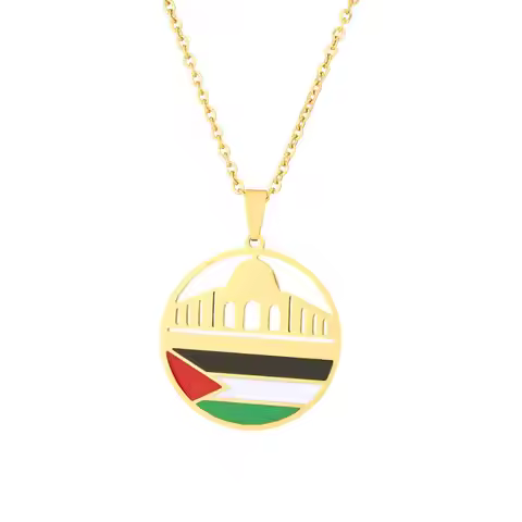 Masjid Aqsa Mosque Pendant Necklace for Women Men Ethnic Islamic Palestine Ethnic Gift Stainless Ste