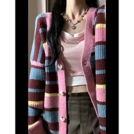 Striped Pink Knitted Outfit Set | Trendy Dopamine Early Autumn Look