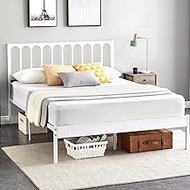 IDEALHOUSE 14 inch Queen Size Bed Frame Metal Platform Mattress Foundation with Headboard, Heavy Duty Steel Slat Support, No Box Spring Needed, Easy Assembly (White, Queen (U.S. Standard))