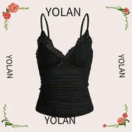 YOLANDAGOODS1 V-neck Tank Top, Lace Ruched Lace V-neck Halter, Fashion Punk Sexy Sexy Halter Tank Top