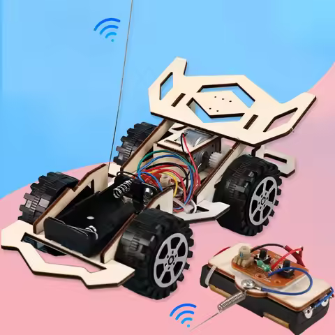 Kids Remote Control Electric Wooden Racing Toys Technology Innovation DIY Hand-assembled Electric Wi