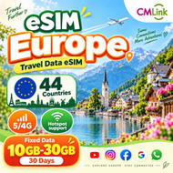 Europe 44 Countries Unlimited Data eSIM 10-30 Days 5-30GB eSIM Card for travel Prepaid sim card Unli