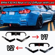 READY STOCK For BMW F30 M3 Rear V1 V2 Diffuser Skirt for AN Bumper With LED GLOSSY BLACK