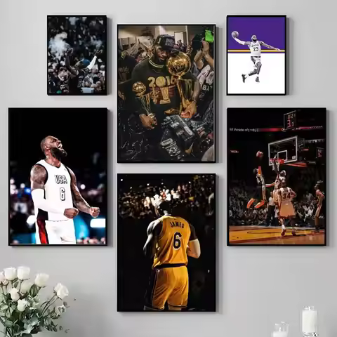 L-LeBron J-James Poster Self-adhesive Art Waterproof Paper Sticker Coffee House Bar Room Wall Decor