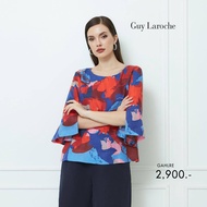 Guy Laroche เสื้อตรุษจีน เสื้อผู้หญิง Light linen Cycle คอกลม แขนสามส่วน ลายพิมพ์สีส้ม (GAHLRE)