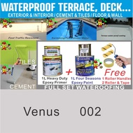 002 VENUS ( full set 1L waterproof primer / 1L epoxy paint &amp; tools ) toilet wall &amp; floor Tiles / Cement floor or swimming pool waterproofing paint / terrace / deck ( heavy duty )