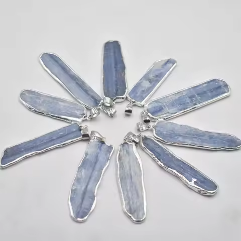 Wholesale10pcs/lot Natural Stone Blue Kyanite Pendant Jewelry Silver Plated Edge Earring Necklace DI