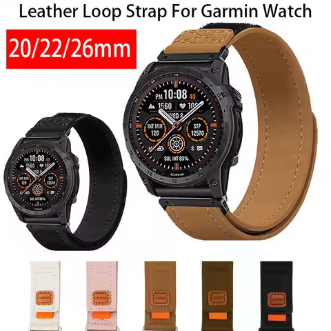 Quickfit 20 22 26 mm Leather Loop Strap For Garmin Watch Fenix 7 7S 7X E 8 AMOLED 43 47 51 Enduro 1 