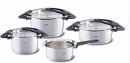 Fissler Intensa 4-Piece Stainless Steel Saucepan Set with Metal Lids (2 Cooking Pots, 1 Stewing Pan,