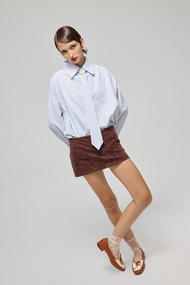 NICHp.CO : Kiki shirt (เสื้อเชิ้ตแขนยาวโอเวอร์ไซส์ลายทางยอดฮิตพร้อมเนคไทเข้าเซ็ต)