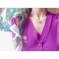 Car 18K rose gold inlaid diamond double ring buckle necklace AU750 collarbone chain fashion casual d