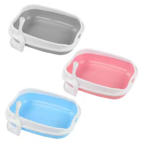 Cat Litter Box Tray Pet Potty Toilet Sandbox Semi Open with Shovel Anti-Splash Easy Clean for Kitty 