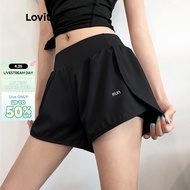 Lovito Sporty Sports Shorts Letter Double Layer Patter 2in1 Perfect for Running Yoga Tennis Pants LN