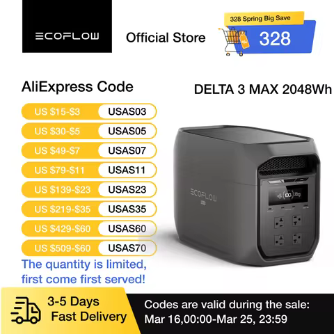 ECOFLOW Portable Power Station DELTA 3 MAX Dark, 3400W X-Boost Output, Ultra-Fast 0-80% Charging in 