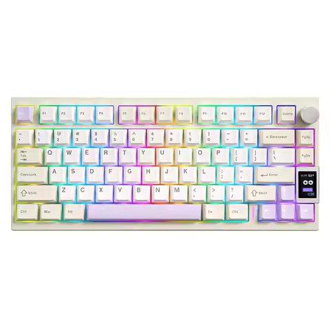 YUNZII AL80 Beige Mechanical Gaming Keyboard, Wireless CNC Aluminum QMK/VIA Knob Keyboard, Gasket Ho