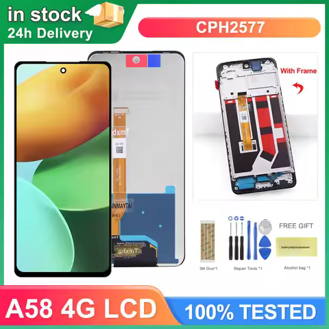 100% Test A58 Screen For Oppo A58 4G/5G LCD CPH2577 Display Screen+Touch Panel Digitizer Replacement