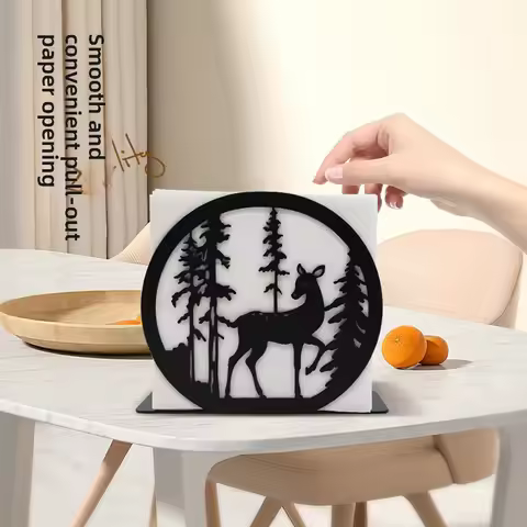 Black Iron Art Plum Blossom Deer Tissue Holder Modern Simple Home Living Room Decorative Vertical Ti