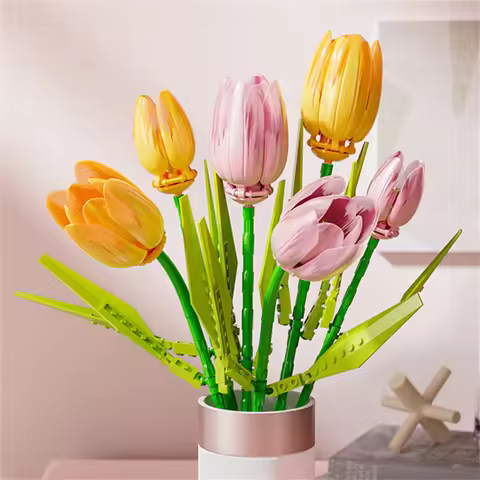 2024 City Creativity Flower Bouquet Tulip Potted Plant Model Home Display Building Blocks Bricks Bri