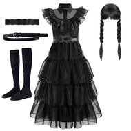 เครื่องแต่งกายวันฮาโลวีนสำหรับเด็กเครื่องแต่งกายวันฮาโลวีนชุดฮัลโลวีนเด็กผู้หญิงสำหรับเด็กชายเด็กผู้หญิงคอสตูม Addams สีดำคอสเพลย์งานเลี้ยงวันเกิดวัยรุ่นชุดเทศกาลฮาโลวีนเมอร์ลินาคาร์นิวัลเด็กชุดเจ้าหญิง