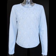 義大利品牌LORANZO淺藍色純羊毛串珠亮片長袖毛衣 重工 40號