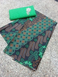 (Aj banyurip) COD / BAYAR DI TEMPAT / Kain Batik Meteran / Kain Batik Motif Kembang Seno Hijau / Kai