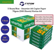 A Paper | 1Box/ 5 Reams - Smartist A4 Copier Paper - 70gsm (500 Sheets) Kertas A4