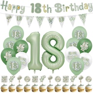 28Pcs Eucalyptus Leaves Birthday Party Balloon Set, Age 18 and Others,Number Balloon, Banner, Cake T