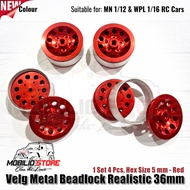 Velg Metal Beadlock Ban Soft Rubber Tire Wheel Set Roda RC Mini MN WPL - Beadlock Red