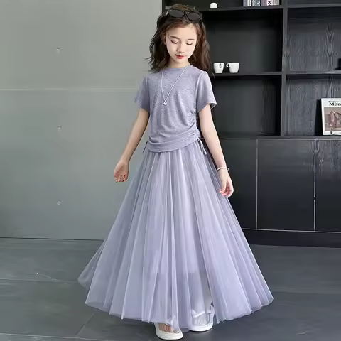 Fashion Outfit T-shirts Home Clothing Girl Dress Children's Costume Girls Clothes 11 To 12 Years Old