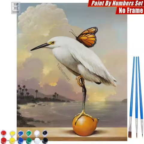 Butterfly Orange Egret DIY Digital Oil Paints Set - One Leg Orange Relaxing Activities Birthday Gift