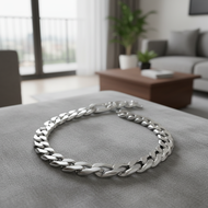 Silver Plated Figaro Chain Necklace for Men, 16 to 30 Inches, 12mm Three Bar  Kalung Rantai Figaro B