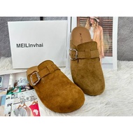 Women Suede Buckle Boston Clogs Shoes 705
