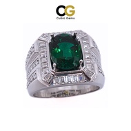 CG Premium Oval Lab Grown Emerald with Channel Setting Moissanite Sterling Silver 925 Men's Ring