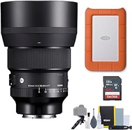 Sigma 85mm f/1.4 DG DN Art Lens for Sony E Bundle with Rugged Mini 1TB Hard Drive and 64GB SD Card (4 Items)