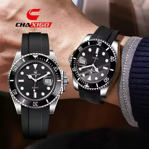 CHAXIGO Men's Fashion Business Quartz Watch with Silicone Strap 43mm Mineral Glass Dial, Everyday Wa